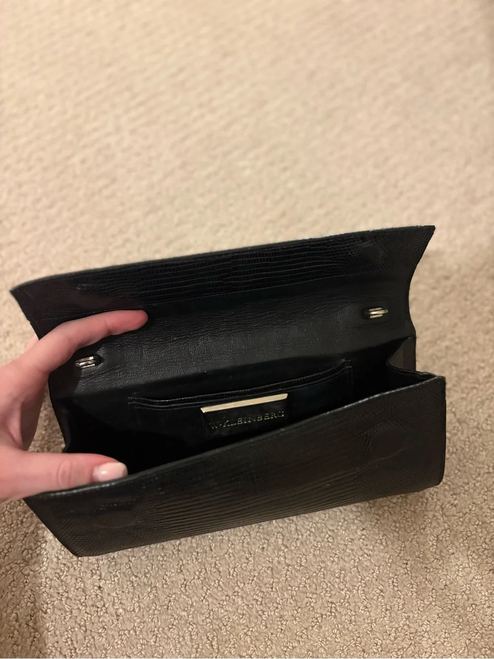 W. Kleinberg Black Lizard Embossed Leather Envelope Clutch Evening Bag